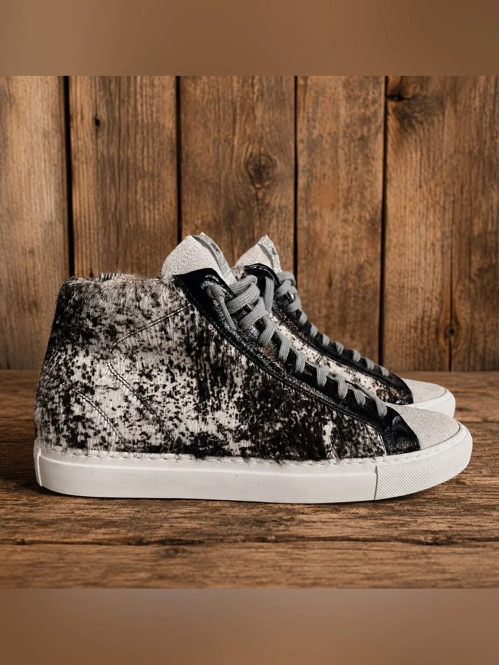 P448 Cow Softy Calf Hair High Top Sneakers Women's Size 41 Streetwear Western